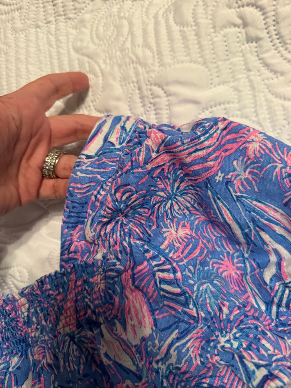 Lilly Pulitzer Blue & Pink Sailboat Smocked Off (or On) Shoulder Top - Picture 7 of 12